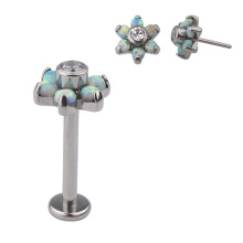 ASTM F136 Titanium  Press Fit Opal CZ Gem Flower  Threadless Top Replaceable Labret Stud Lip Piercing Body Jewelry